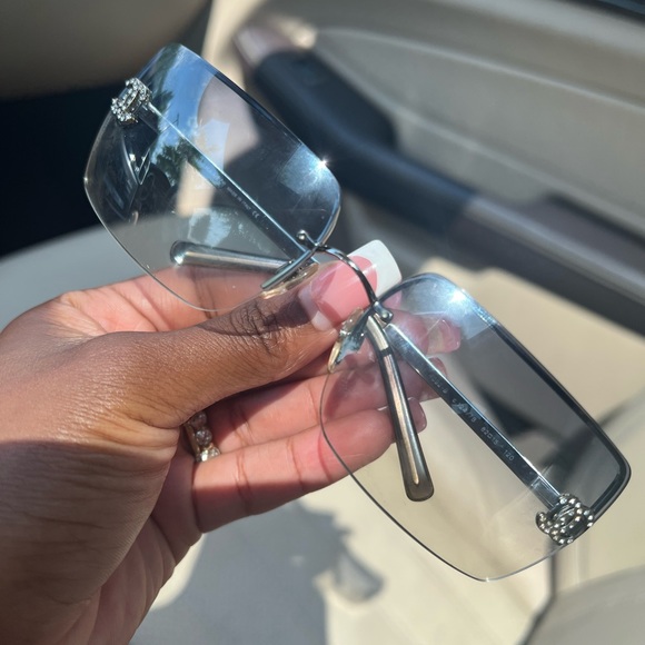 Chanel Rimless Sunglasses Coco Mark Rhinestone - Picture 3 of 8